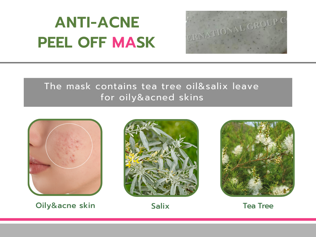 Anti-Acne Peel Off Mask มาส์กบำรุงผิว ลดสิว คุมมันและกระชับรูขุมขน ด้วยสารสกัดทีทรี ออยล์(Tea Tree Oil) และสารสกัดSalix alba Leave(willow leave) 